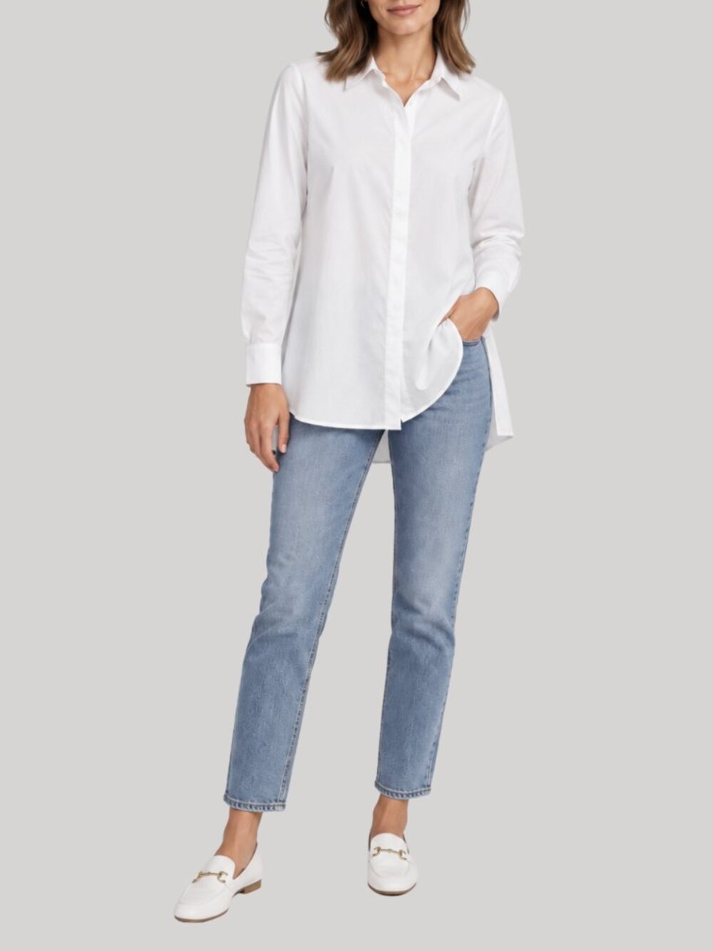 Lafayette 148 White Cotton Oversized Tunic Button Down Shirt Hi-Low XS